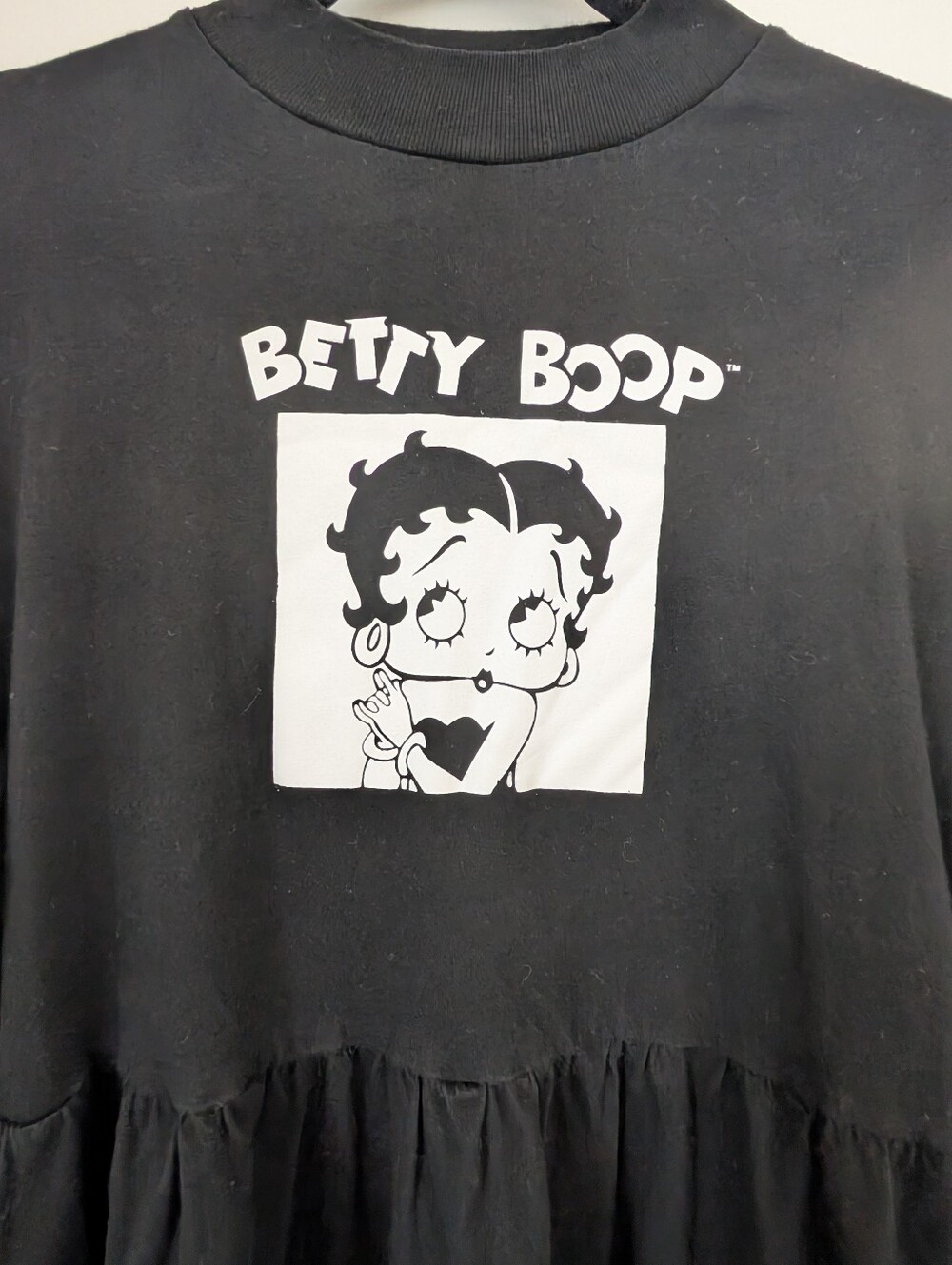 Betty Boop Black And White Babydoll Sweatshirt Dress Graphic Long Sleeves Small - Picture 2 of 5